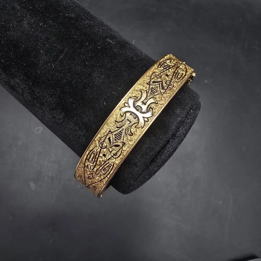 Dunn Bros 10K Gold Filled Bangle Bracelet Etched Vintage Costume Jewelry